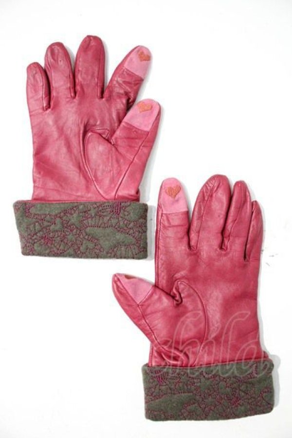 画像2: ヴィヴィアンウエストウッド 中古 / スターハート刺繍グローブ  ボルドー  I-24-05-22-047-gd-HD-ZI (2)