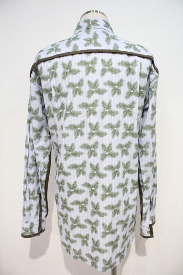 画像2: ヴィヴィアンウエストウッド MAN 中古 / ヤシノ木風シャツ 46 青x緑x茶  I-24-07-31-030-bl-HD-ZI (2)