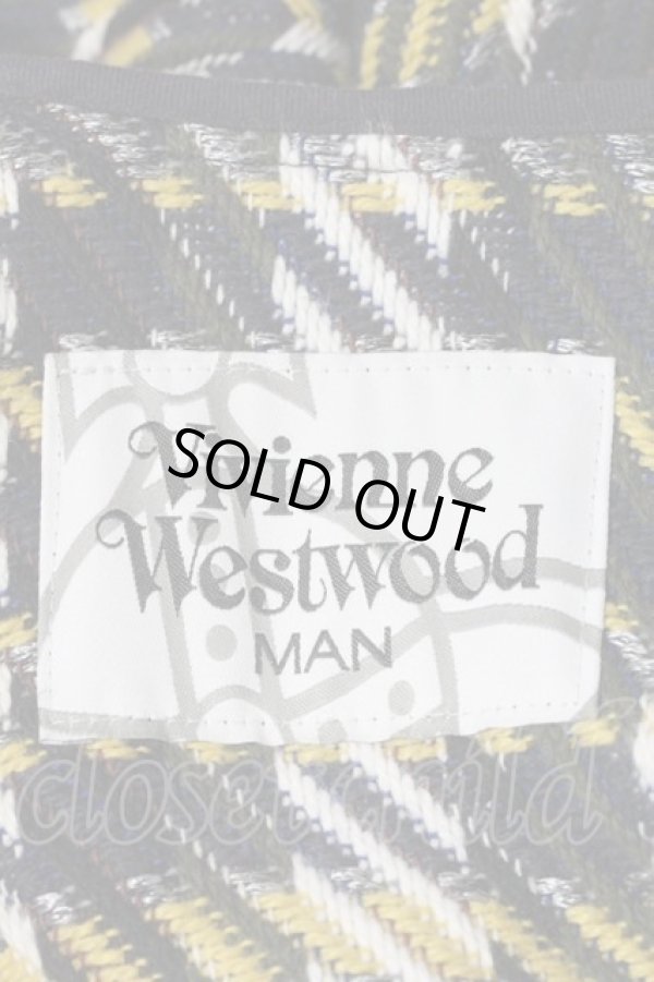 画像3: ヴィヴィアンウエストウッド MAN 中古 / ファンシーツイードケープコート  黒XイエローX白  I-24-08-30-024-co-HD-ZI (3)