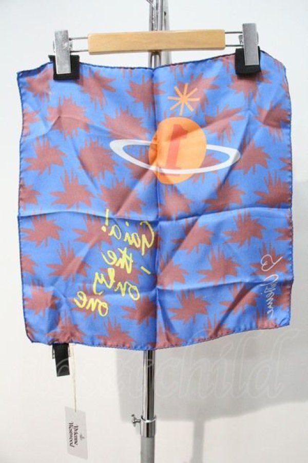 画像2: ヴィヴィアンウエストウッド 中古 / G サテンスカーフ  青xブラウンx黄色  I-24-08-30-043-gd-HD-ZI (2)