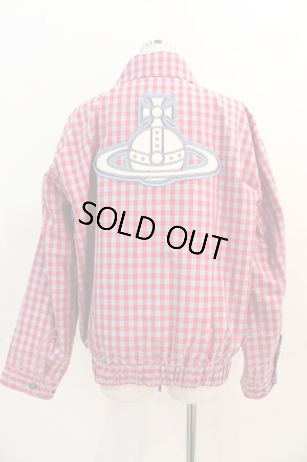 画像2: ヴィヴィアンウエストウッド 中古 / ギンガムORB刺繍 ブルゾン  赤  I-24-12-18-003-jc-HD-ZI (2)