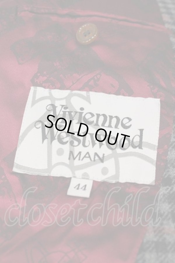 画像3: ヴィヴィアンウエストウッド MAN 中古 / チェック燕尾ジャケット 44 グレーＸ黒チェック  I-24-12-18-038-jc-HD-ZI (3)