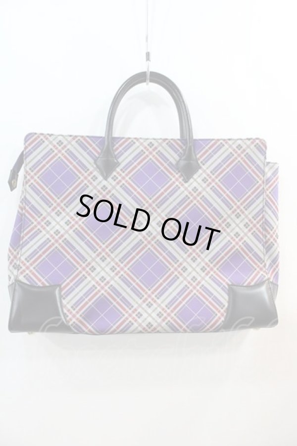 画像2: ヴィヴィアンウエストウッド 中古 / BAタータンチェックプレーンバッグ  パープルチェックX黒  I-24-12-18-047-ba-HD-ZI (2)
