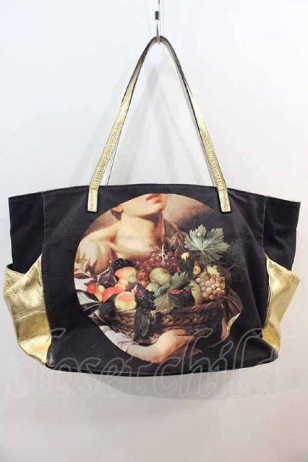 画像2: ヴィヴィアンウエストウッド 中古 / カラバッジョトートバッグ  黒Xゴールド  I-24-12-18-049-ba-HD-ZI (2)