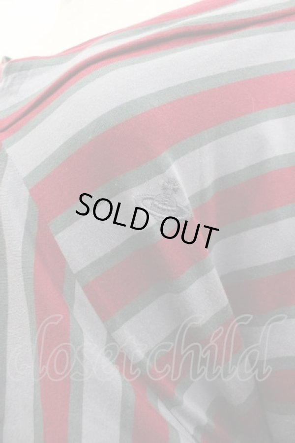 画像3: ヴィヴィアンウエストウッド 中古 / 単色オーブ刺繍ボーダー半袖ワンピース 2 青Ｘ赤  I-25-03-31-041-op-HD-ZI (3)