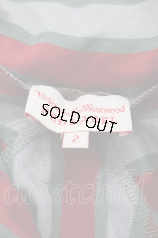 画像4: ヴィヴィアンウエストウッド 中古 / 単色オーブ刺繍ボーダー半袖ワンピース 2 青Ｘ赤  I-25-03-31-041-op-HD-ZI (4)