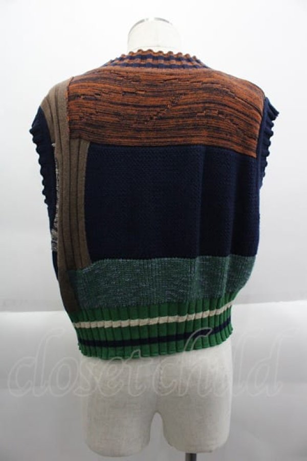 画像2: ヴィヴィアンウエストウッド MAN 中古 / 切替ニットベスト F ネイビーXグリーン  I-25-03-31-002-to-HD-ZI (2)