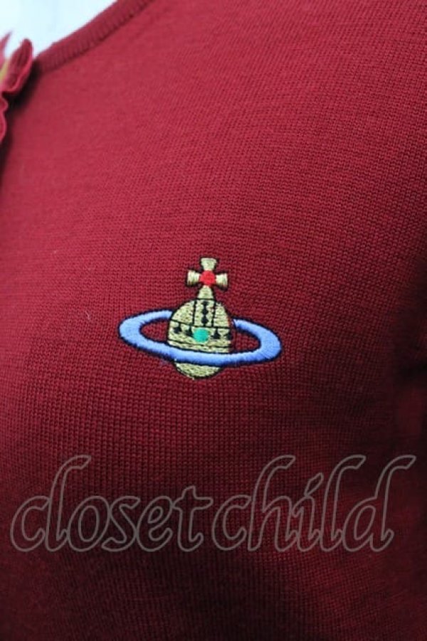 画像3: ヴィヴィアンウエストウッド 中古 / カラーオーブ刺繍ニットカーディガン M 赤  I-25-06-25-011-to-HD-ZI (3)