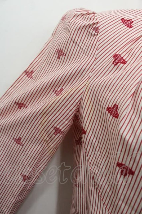 画像4: ヴィヴィアンウエストウッド 中古 / 単色オーブ刺繍ブラウス  白Ｘ赤  I-25-06-25-013-bl-HD-ZI (4)