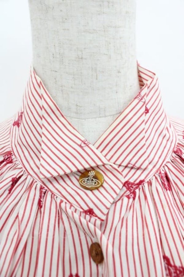 画像6: ヴィヴィアンウエストウッド 中古 / 単色オーブ刺繍ブラウス  白Ｘ赤  I-25-06-25-013-bl-HD-ZI (6)