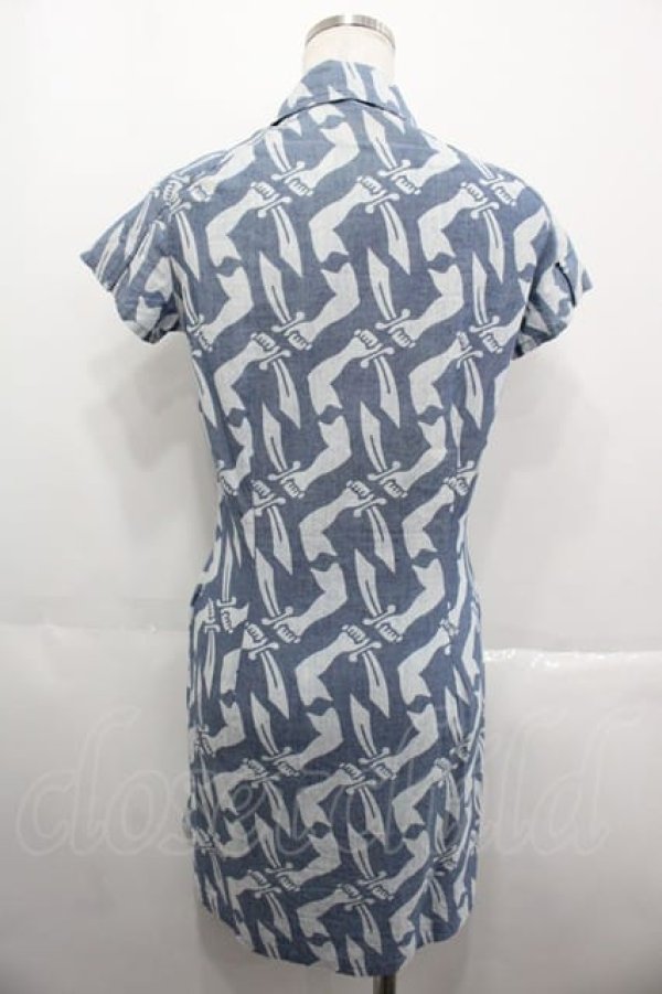 画像2: ANGLOMANIA 中古 / ロゴブラウスミニワンピース 40 サックス  I-25-06-25-020-op-HD-ZI (2)