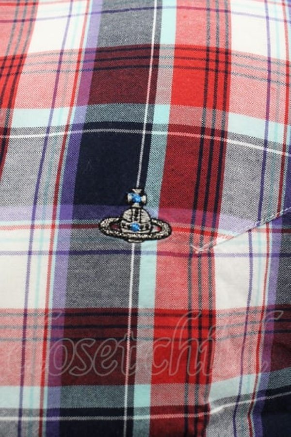 画像3: ヴィヴィアンウエストウッド MAN 中古 / オーブ刺繍タータンチェックシャツ 44 ピンクＸ黒チェック  I-25-07-16-022-bl-HD-ZI (3)