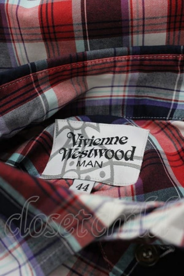 画像5: ヴィヴィアンウエストウッド MAN 中古 / オーブ刺繍タータンチェックシャツ 44 ピンクＸ黒チェック  I-25-07-16-022-bl-HD-ZI (5)