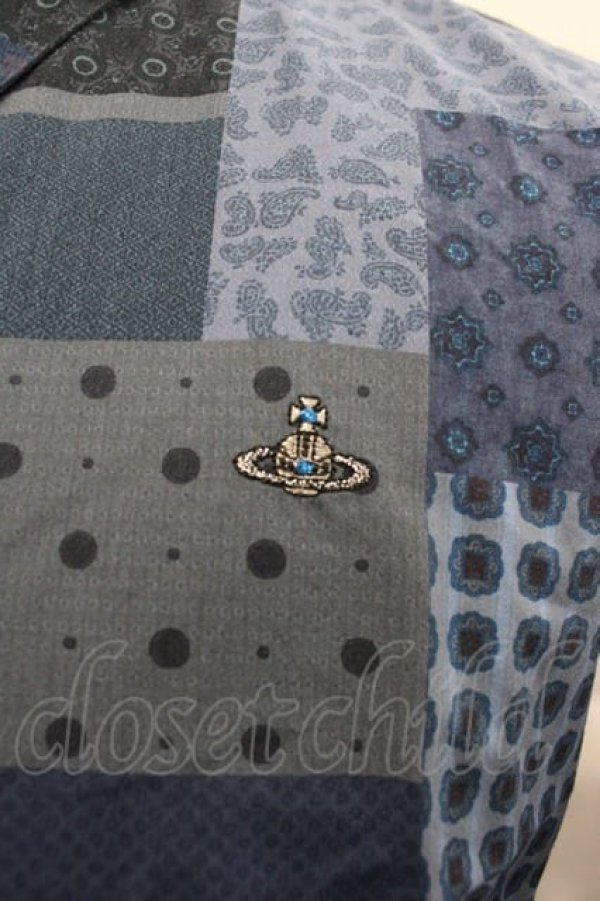 画像3: ヴィヴィアンウエストウッド MAN 中古 / パッチワーク風シャツ 44 青  I-25-07-16-006-bl-HD-ZI (3)