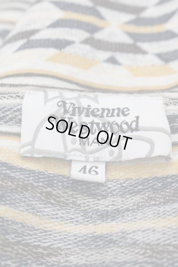 画像4: ヴィヴィアンウエストウッド MAN 中古 / ボーダーオーブ半袖カットソー 46 アイボリーＸブラウンＸ赤  I-25-07-16-007-to-HD-ZI (4)