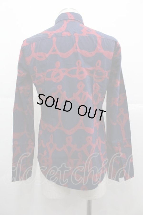 画像2: ヴィヴィアンウエストウッド MAN 中古 / チェーンオーブシャツ 44 紺Ｘ赤  I-25-07-16-002-bl-HD-ZI (2)