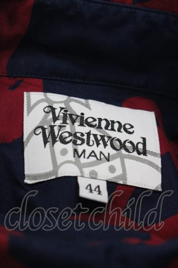 画像4: ヴィヴィアンウエストウッド MAN 中古 / チェーンオーブシャツ 44 紺Ｘ赤  I-25-07-16-002-bl-HD-ZI (4)