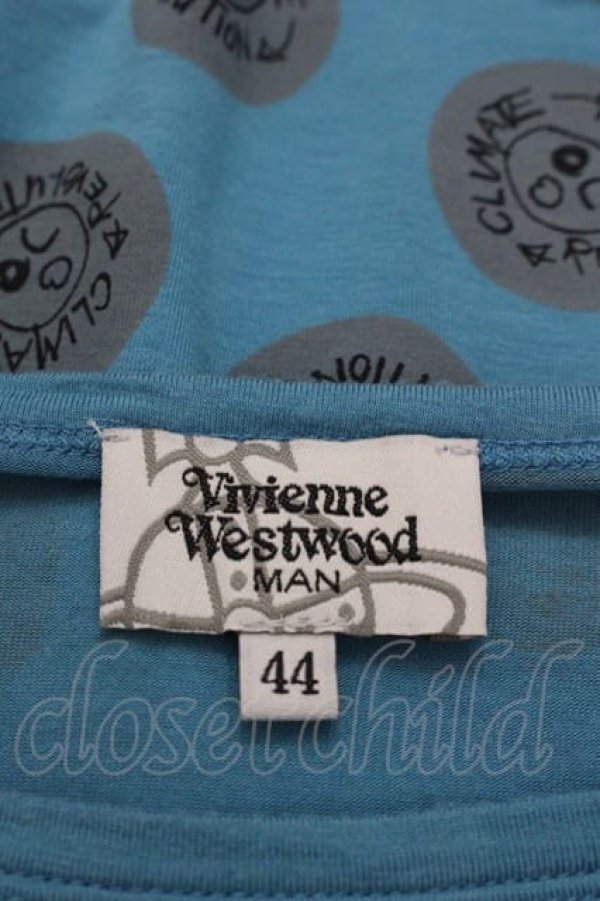 画像4: ヴィヴィアンウエストウッド MAN 中古 / ドルプリント半袖ロングカットソー 44 青Ｘグレー  I-25-07-16-017-to-HD-ZI (4)