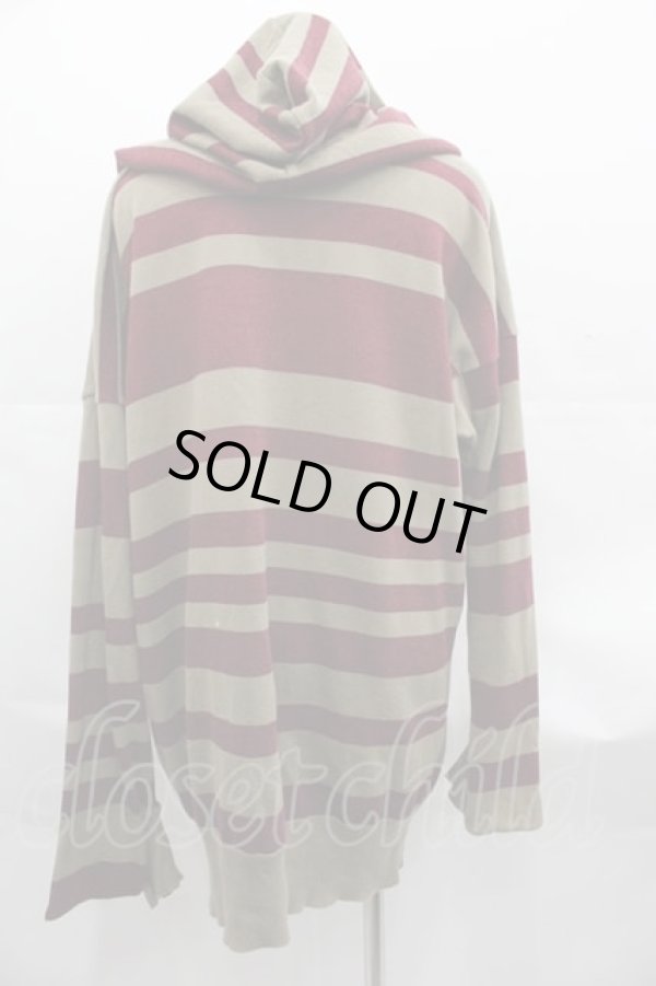 画像2: ヴィヴィアンウエストウッド 中古 / フルーツオーブボーダーフードカーディガン  ボルドーXブラウン  I-25-07-30-019-to-HD-ZI (2)