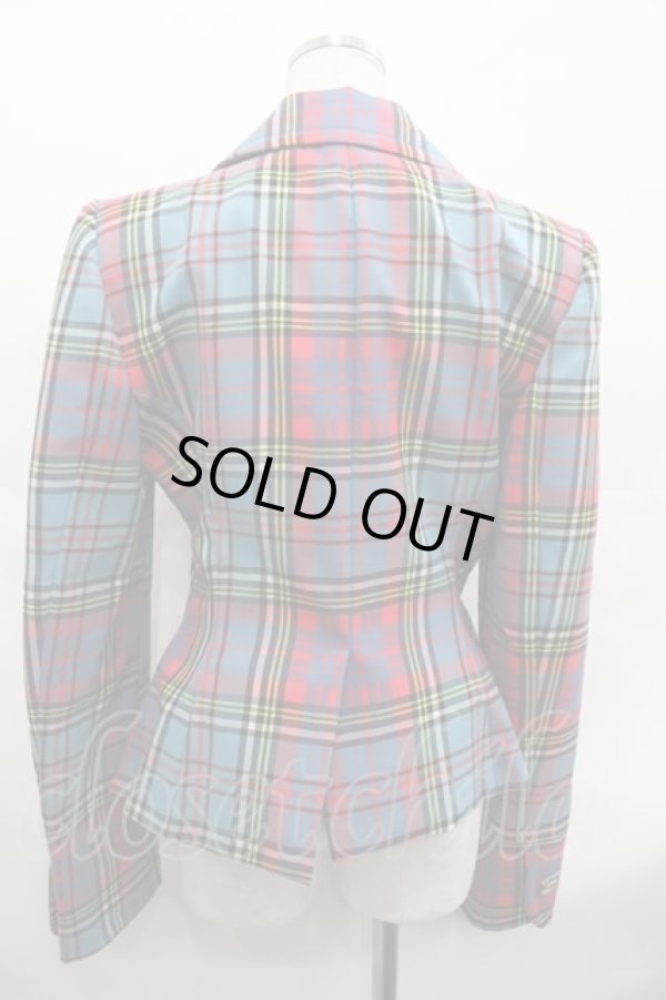 画像2: ヴィヴィアンウエストウッド 中古 / DRUNKEN TAILORED JACKET 40 青X赤チェック  I-25-07-30-021-jc-HD-ZI (2)