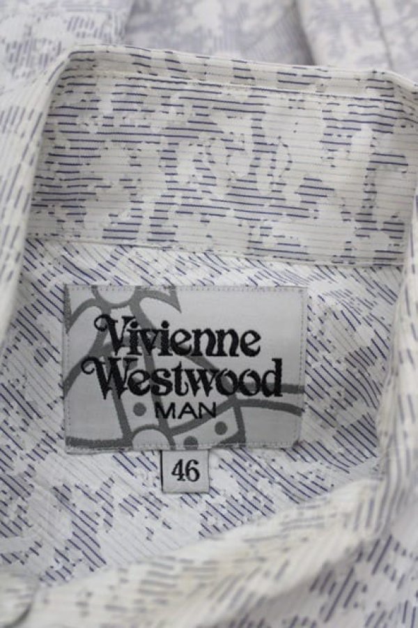 画像6: ヴィヴィアンウエストウッド MAN 中古 / PRINT ON STRIPE OSSIE CLARK SHIRTS 46 白X黒  I-25-07-30-005-bl-HD-ZI (6)