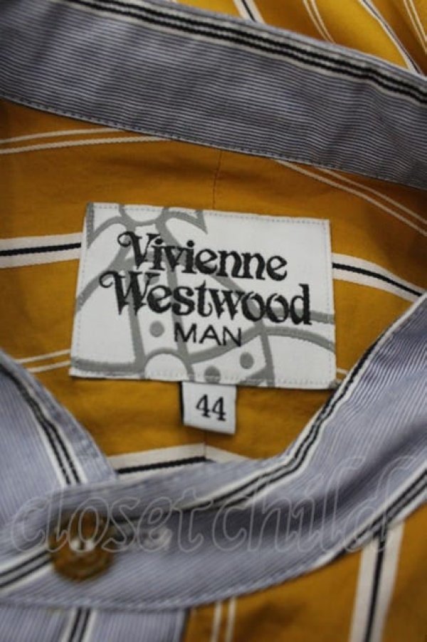 画像5: ヴィヴィアンウエストウッド MAN 中古 / ストライプコントラストヴェテランシャツ 44 イエローX青  I-25-07-30-006-bl-HD-ZI (5)