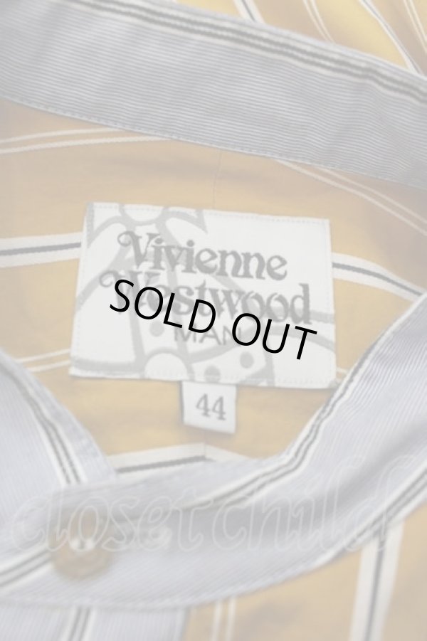 画像5: ヴィヴィアンウエストウッド MAN 中古 / ストライプコントラストヴェテランシャツ 44 イエローＸ青  I-25-07-30-006-bl-HD-ZI (5)