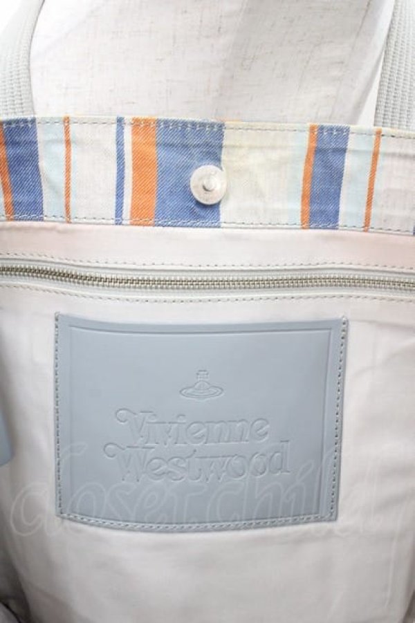 画像4: ヴィヴィアンウエストウッド 中古 / ストライプトートバッグ  グレーＸ青Ｘ白  I-25-08-30-028-ba-HD-ZI (4)