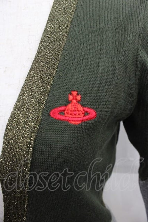 画像3: ヴィヴィアンウエストウッド 中古 / 単色オーブ刺繍ラメラインニットカーディガン 2 グリーンＸシルバー  I-25-08-30-010-to-HD-ZI (3)