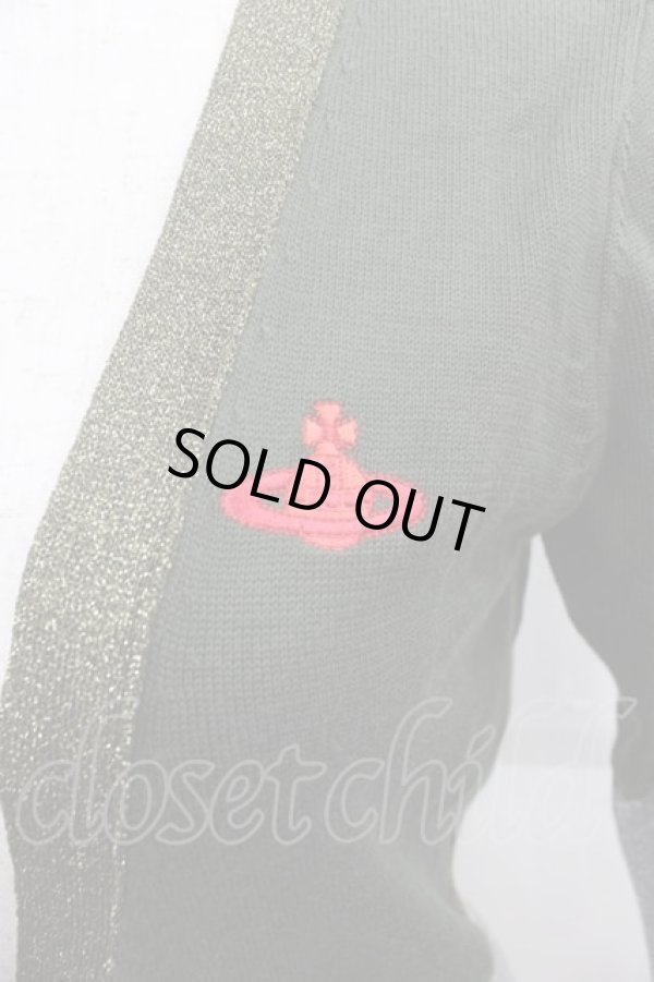 画像3: ヴィヴィアンウエストウッド 中古 / 単色オーブ刺繍ラメラインニットカーディガン 2 グリーンＸシルバー  I-25-08-30-010-to-HD-ZI (3)