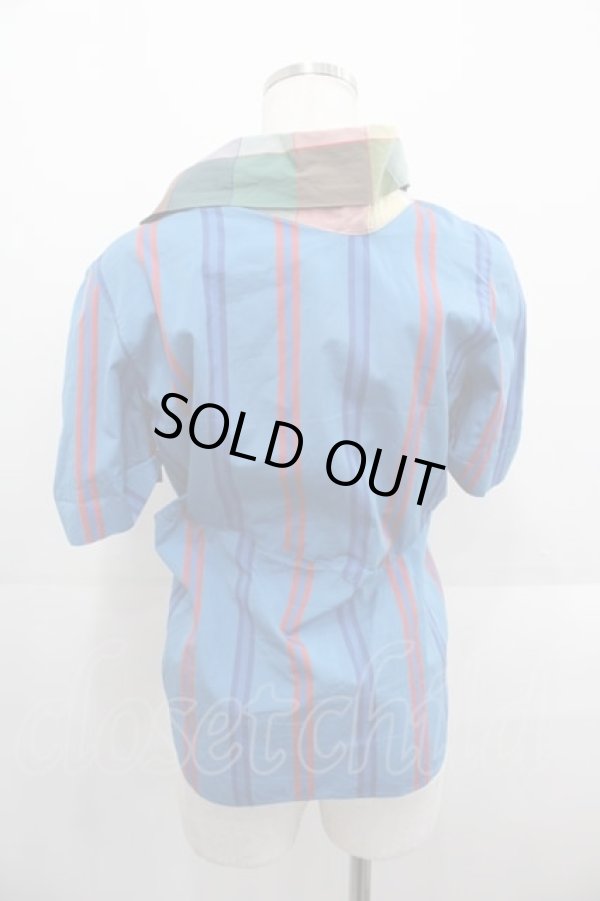 画像2: ヴィヴィアンウエストウッド 中古 / 薄手半袖ストライプジャケット  青チェック  I-25-09-17-020-jc-HD-ZI (2)