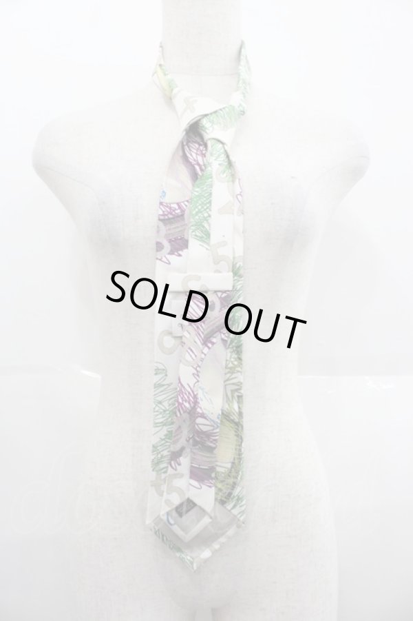 画像2: ヴィヴィアンウエストウッド 中古 / プラネットナンバーズプリントタイ  白Ｘ緑  I-25-09-17-029-gd-HD-ZI (2)