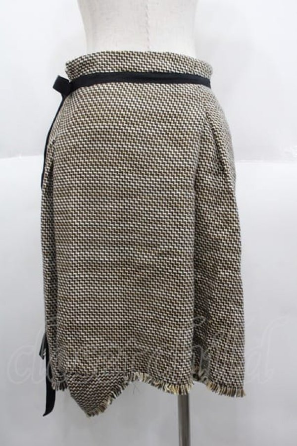 画像2: ヴィヴィアンウエストウッド 中古 / 総柄サイドリボンスカート 3 ブラウンＸ黒Ｘ白  I-25-10-22-028-sk-HD-ZI (2)