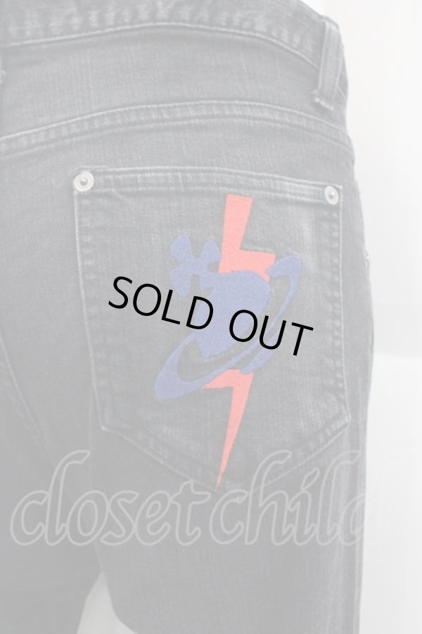 画像3: ヴィヴィアンウエストウッド MAN 中古 / 稲妻オーブ刺繍デニムパンツ 44 黒デニム  I-25-10-22-006-pa-HD-ZI (3)