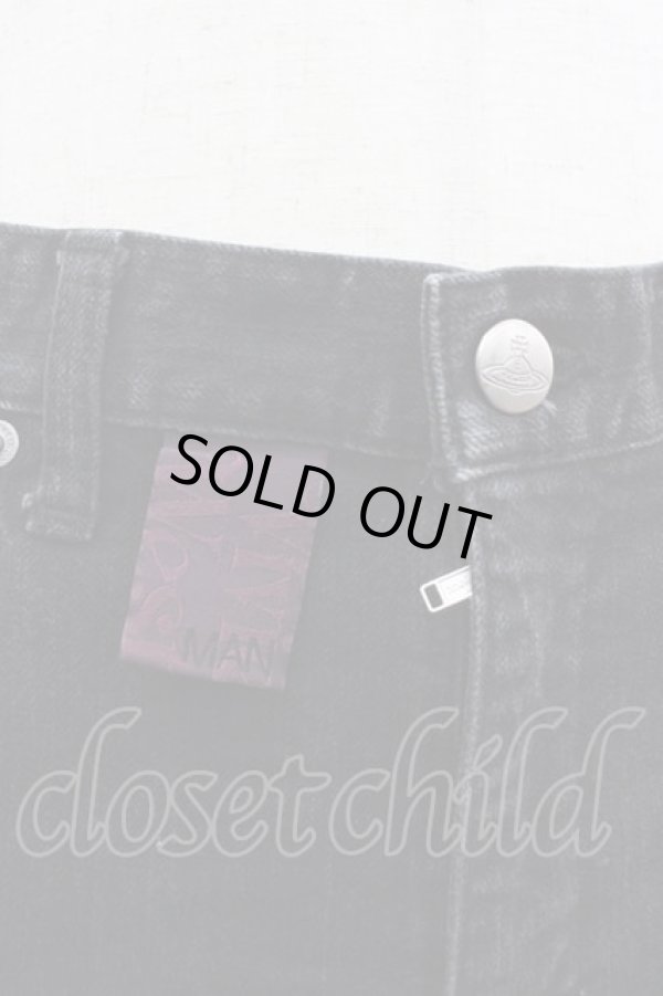 画像4: ヴィヴィアンウエストウッド MAN 中古 / 稲妻オーブ刺繍デニムパンツ 44 黒デニム  I-25-10-22-006-pa-HD-ZI (4)