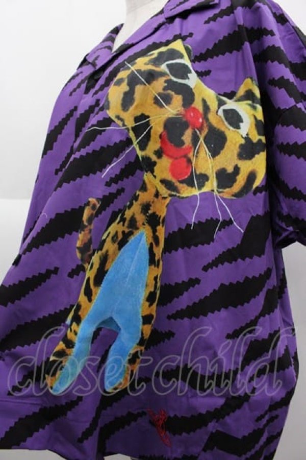 画像3: ヴィヴィアンウエストウッド 中古 / タイガーストライププリント開襟シャツ 00 パープル  I-25-10-22-013-bl-HD-ZI (3)