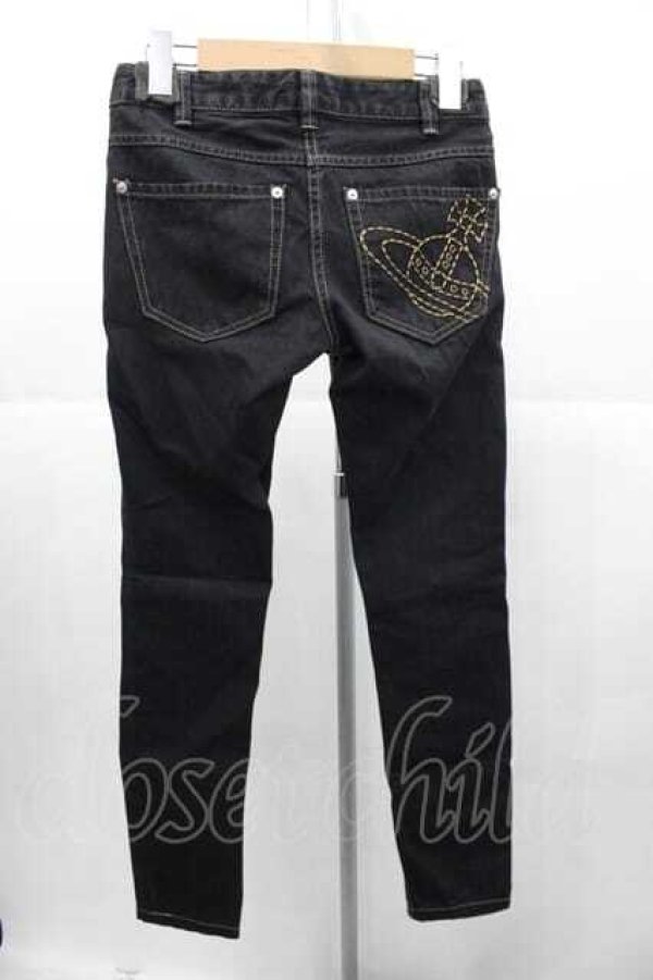 画像2: ヴィヴィアンウエストウッド 中古 / 後ロオーブ刺繍ポケットデニムパンツ 1 黒  I-25-11-19-012-pa-HD-ZI (2)