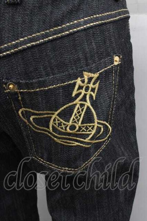 画像3: ヴィヴィアンウエストウッド 中古 / 後ロオーブ刺繍デニムパンツ 1 黒デニム  I-25-12-10-030-pa-HD-ZI (3)