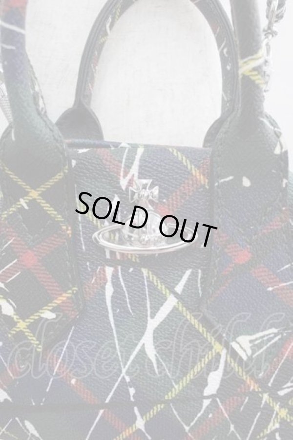 画像2: ヴィヴィアンウエストウッド 中古 / ペイントチェックヤスミンバッグ  グリーンＸネイビー  I-25-12-10-032-ba-HD-ZI (2)