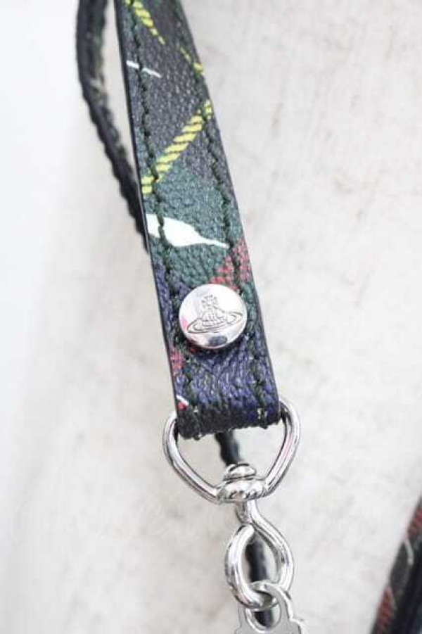 画像3: ヴィヴィアンウエストウッド 中古 / ペイントチェックヤスミンバッグ  グリーンＸネイビー  I-25-12-10-032-ba-HD-ZI (3)