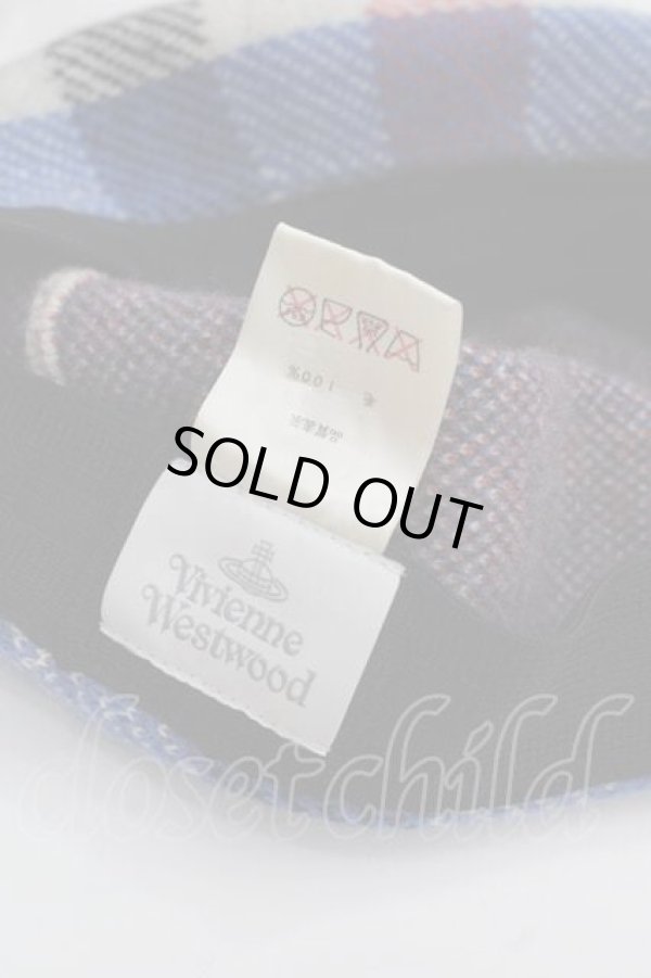 画像3: ヴィヴィアンウエストウッド 中古 / ORBチェックベレー帽  白Ｘ赤Ｘ青Ｘ黒  I-25-12-10-034-ha-HD-ZI (3)