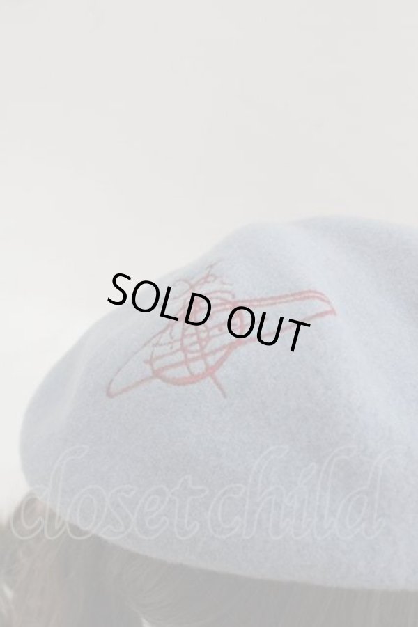 画像2: ヴィヴィアンウエストウッド 中古 / グラフィティオーブ刺繍ベレー帽  サックス  I-25-12-10-036-gd-HD-ZI (2)