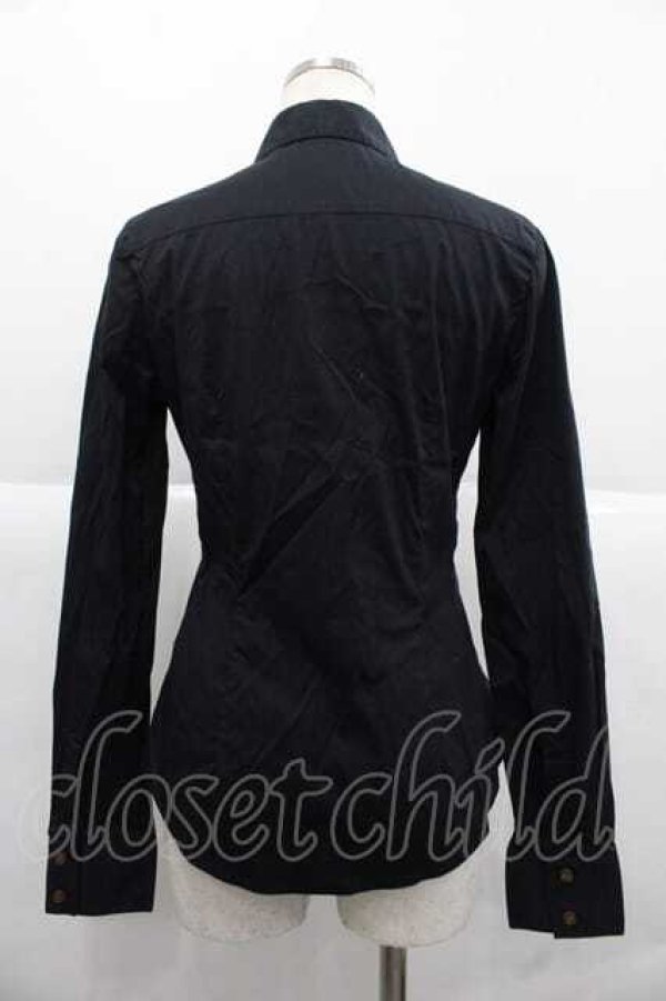 画像2: ヴィヴィアンウエストウッド 中古 / 裾カラーオーブ刺繍高襟シャツ 38 黒  I-25-12-10-005-bl-HD-ZI (2)