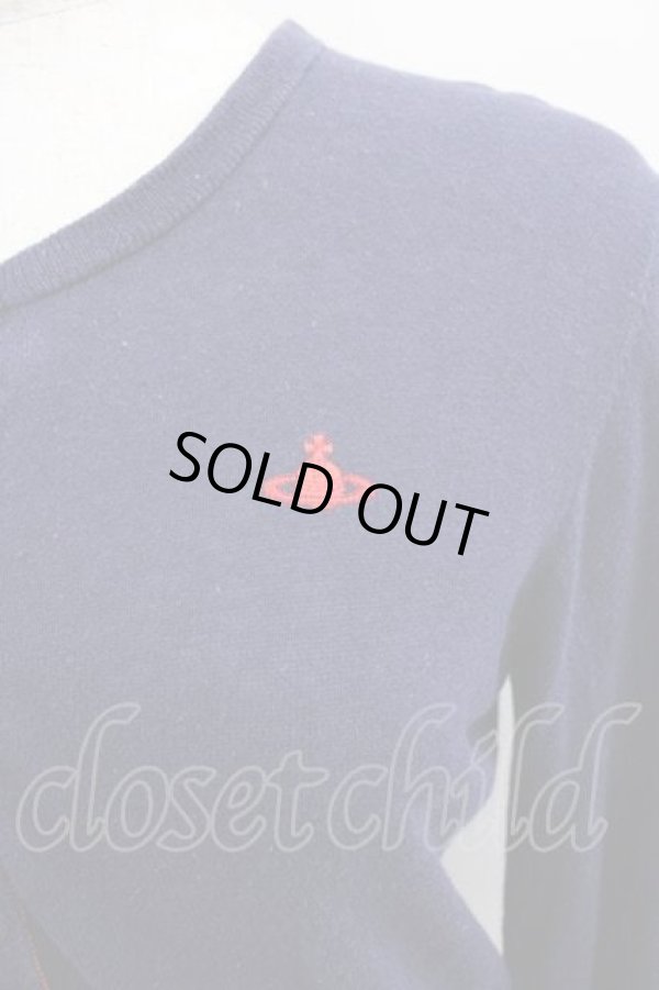 画像3: ヴィヴィアンウエストウッド 中古 / 単色オーブ刺繍ニットカーディガン 2 ネイビーＸ赤  I-25-12-10-019-to-HD-ZI (3)