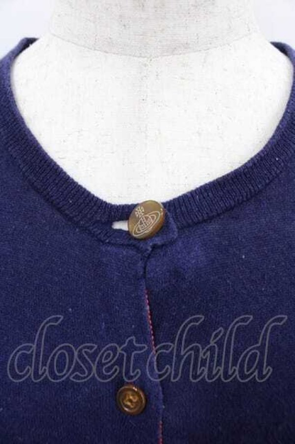 画像4: ヴィヴィアンウエストウッド 中古 / 単色オーブ刺繍ニットカーディガン 2 ネイビーＸ赤  I-25-12-10-019-to-HD-ZI (4)