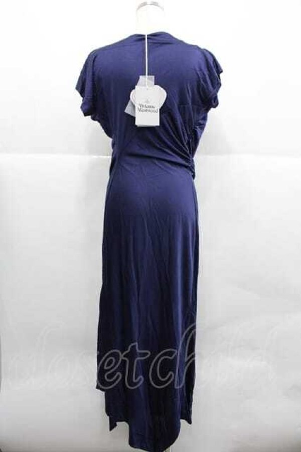 画像2: ヴィヴィアンウエストウッド 中古 / サテンロング半袖ワンピース M ネイビー  I-25-12-24-021-op-HD-ZI (2)