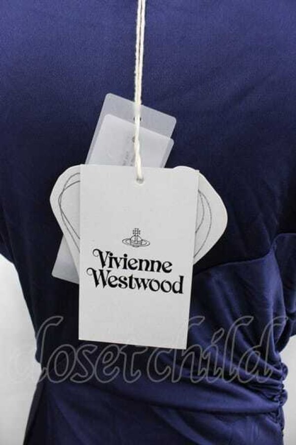 画像3: ヴィヴィアンウエストウッド 中古 / サテンロング半袖ワンピース M ネイビー  I-25-12-24-021-op-HD-ZI (3)