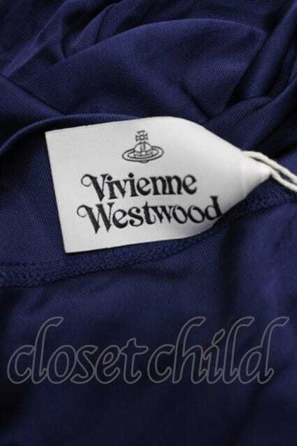 画像4: ヴィヴィアンウエストウッド 中古 / サテンロング半袖ワンピース M ネイビー  I-25-12-24-021-op-HD-ZI (4)