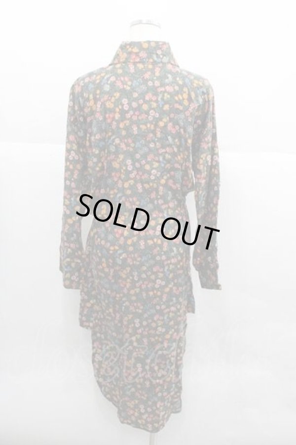 画像2: ANGLOMANIA 中古 / 小花総柄長袖ワンピース 38 黒Ｘオレンジ  I-25-12-24-025-op-HD-ZI (2)