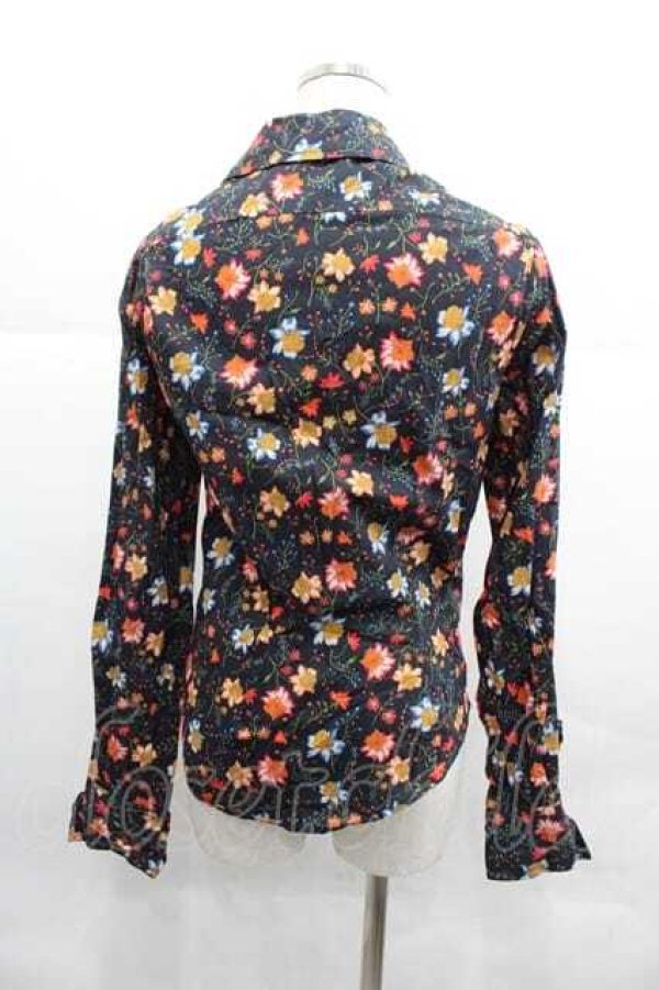 画像3: ヴィヴィアンウエストウッド 中古 / 花柄ブラウス UK10 黒Ｘオレンジ  I-25-12-24-004-bl-HD-ZI (3)